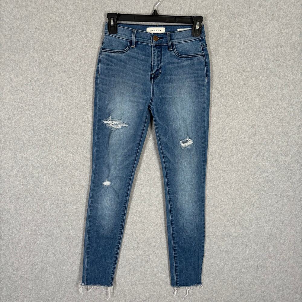 Pacsun Jeans 25 Super Power Stretch Ankle Raw Frayed Hem Holes Whiskers Jegging
